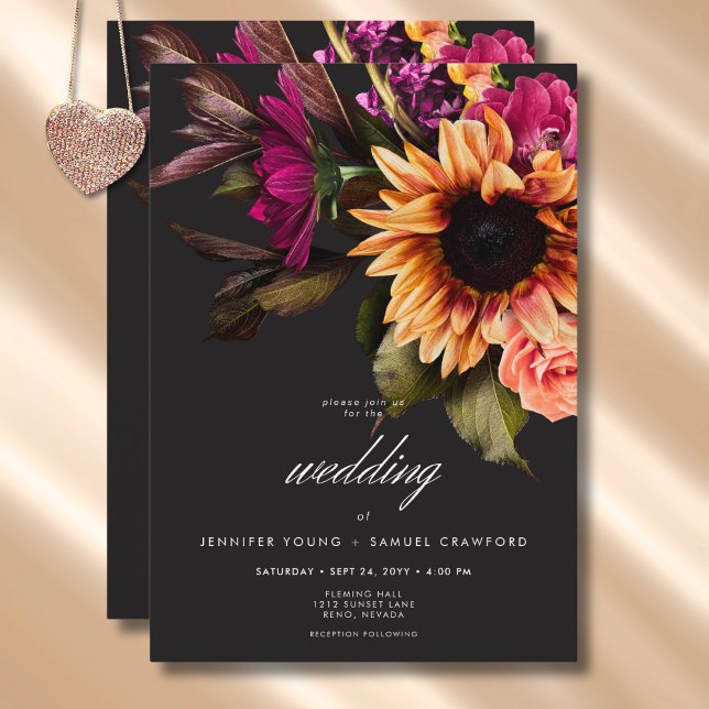 Elegant Moody Vibranly Sunset Floral Wedding Einladung (Elegant Moody Vibrant Sunset Floral Invitation)