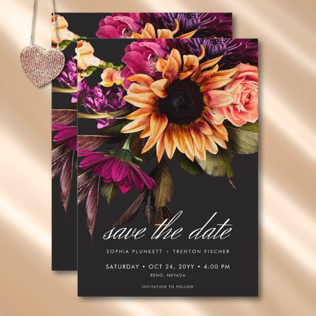 Elegant Moody Vibranly Sunset Floral Wedding Save The Date (Elegant Moody Vibrant Sunset Floral Wedding Save The Date)