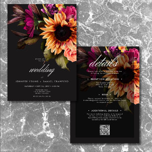 Elegant Moody Vibranly Sunset Floral Zwei Seiten Einladung