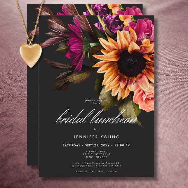 Elegant Moody Vibrannt Einladung (Elegant Moody Vibrant Sunset Floral Bridal Lunch Invitation)