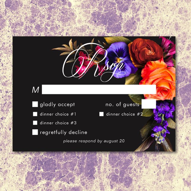 Elegant Moody Vibrannt Harvest Floral Dinner RSVP Karte (Elegant Moody Vibrant Sunset Floral Dinner RSVP)
