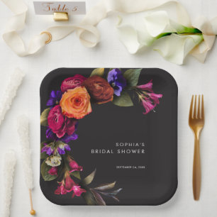 Elegant Moody Vibrant Harvest Blumendusche Pappteller