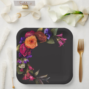 Elegant Moody Vibrant Harvest Blumendusche Pappteller