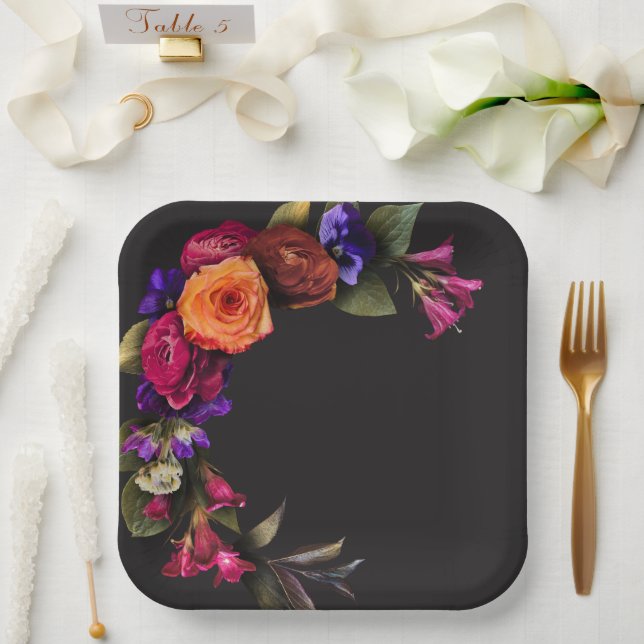 Elegant Moody Vibrant Harvest Blumendusche Pappteller (Hochzeit)