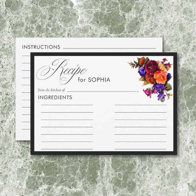 Elegant Moody Vibrant Harvest Blumenduschrei Rezep Begleitkarte (Elegant Moody Vibrant Harvest Floral Shower Recipe Enclosure Card)