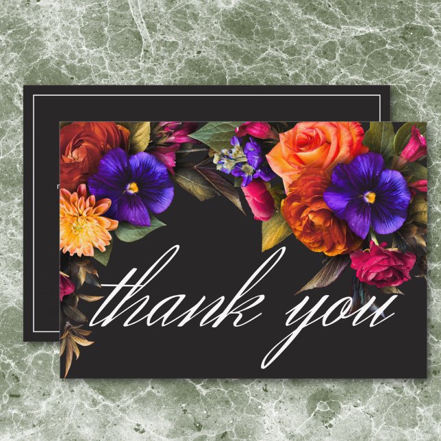 Elegant Moody Vibrant Harvest Floral Brautparty Dankeskarte (Elegant Moody Vibrant Harvest Floral Bridal Shower Thank You Card)