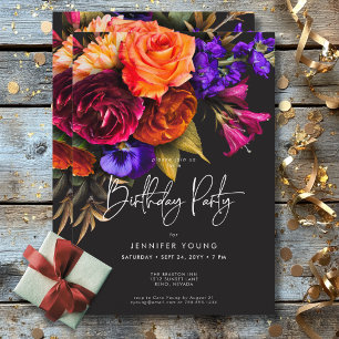 Elegant Moody Vibrant Harvest Floral Geburtstag Einladung