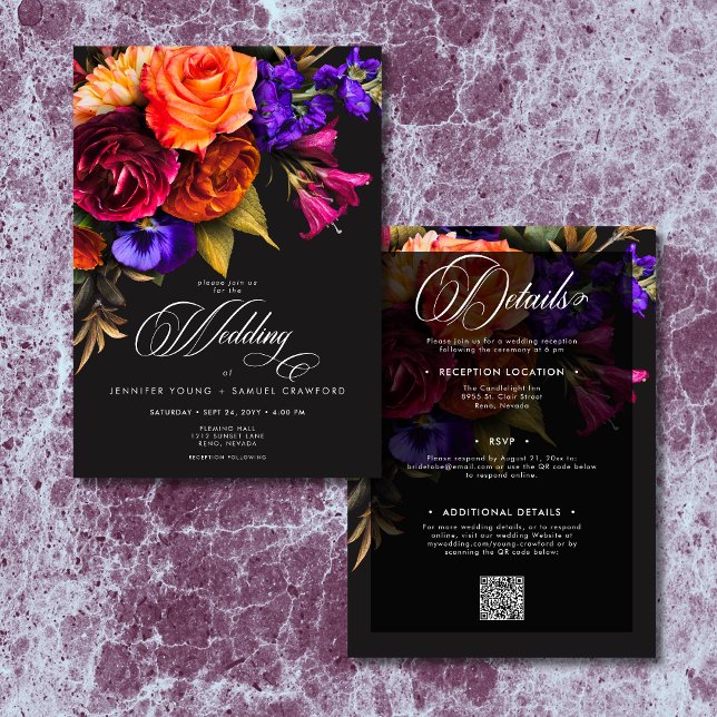 Elegant Moody Vibrant Harvest floral Two Sided Einladung (Elegant Moody Vibrant Harvest Floral Two Sided Invitation)