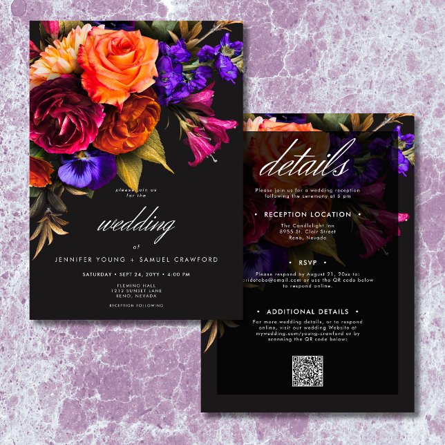 Elegant Moody Vibrant Harvest floral Two Sided Einladung (Elegant Moody Vibrant Harvest Floral Two Sided Invitation)