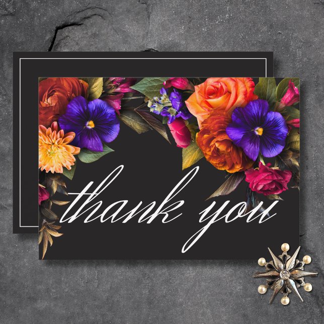 Elegant Moody Vibrant Harvest Floral Wedding Dankeskarte (Elegant Moody Vibrant Harvest Floral Wedding Thank You Card)
