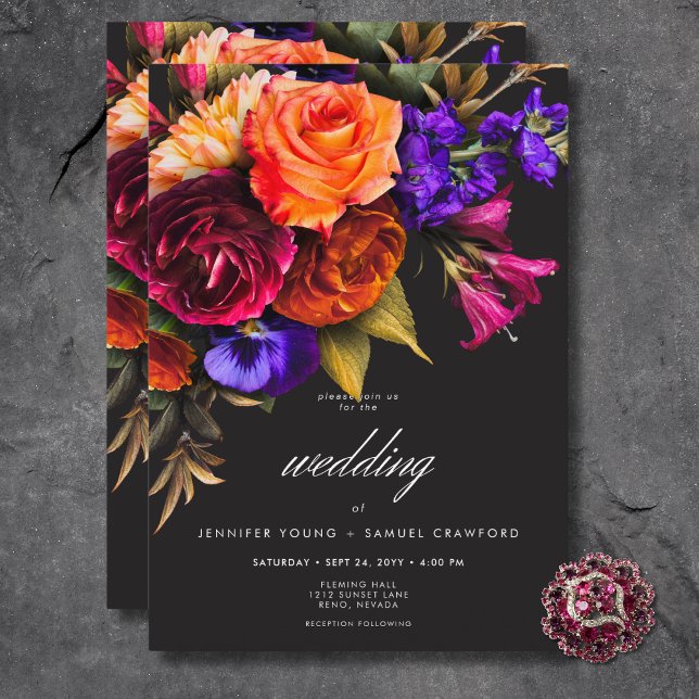 Elegant Moody Vibrant Harvest Floral Wedding Einladung (Elegant Moody Vibrant Harvest Floral Wedding Invitation)