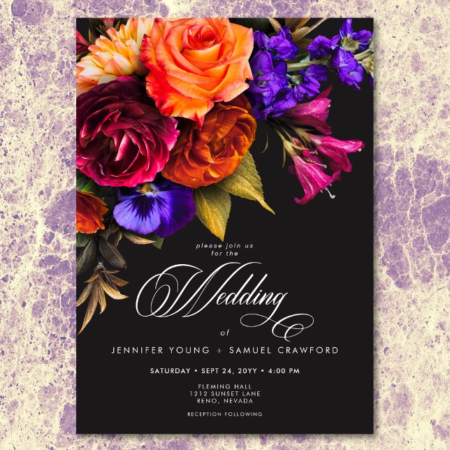 Elegant Moody Vibrant Harvest Floral Wedding Einladung (Elegant Moody Vibrant Harvest Floral Wedding Invitation)