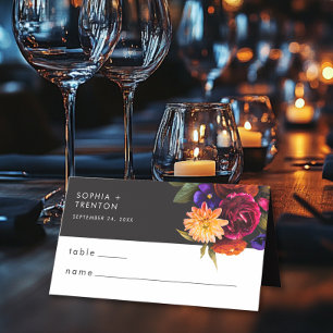 Elegant Moody Vibrant Harvest Floral Wedding Platzkarte