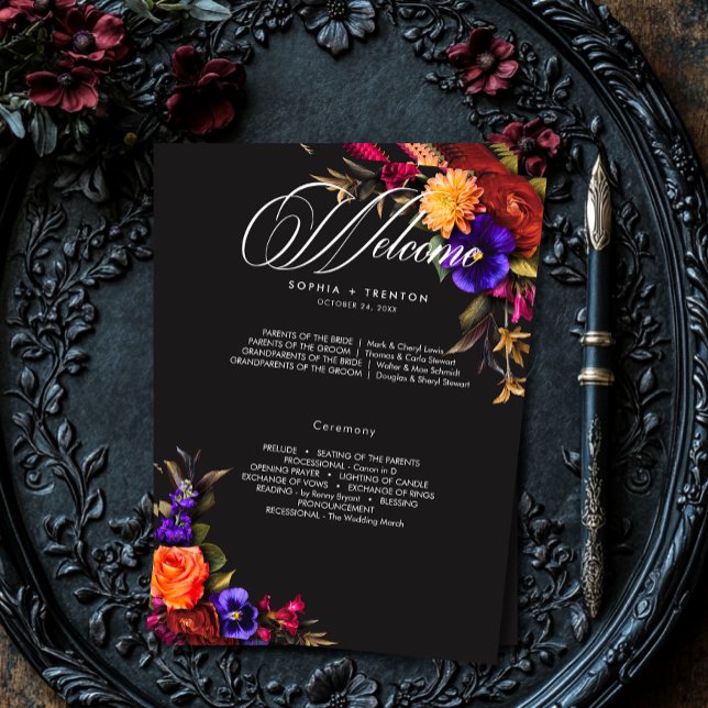 Elegant Moody Vibrant Harvest Floral Wedding Programm (Von Creator hochgeladen)
