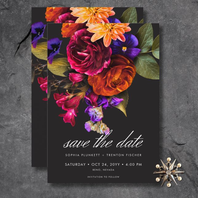Elegant Moody Vibrant Harvest Floral Wedding Save The Date (Elegant Moody Vibrant Harvest Floral Wedding Save The Date)