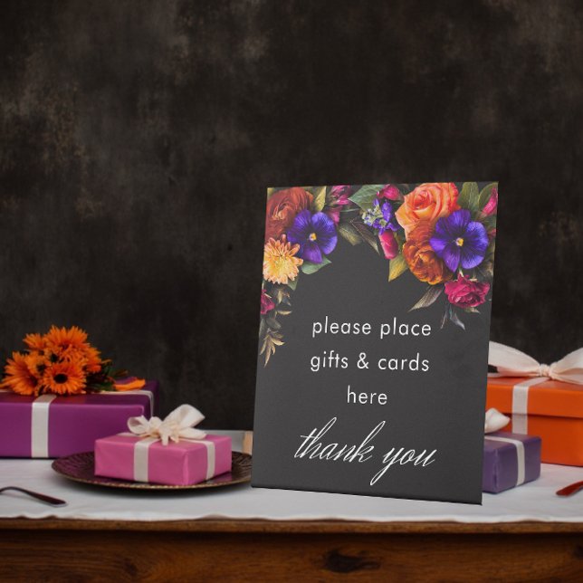 Elegant Moody Vibrant Harvest Floral Wedding Sockelschild (Elegant Moody Vibrant Harvest Floral Wedding Pedestal Sign)