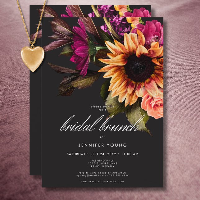 Elegant Moody Vibrant Sunset Floral Bridal Brunch Einladung (Elegant Moody Vibrant Sunset Floral Bridal Brunch Invitation)
