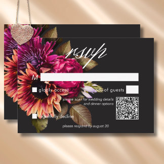 Elegant Moody Vibrant Sunset Floral QR Code RSVP Karte