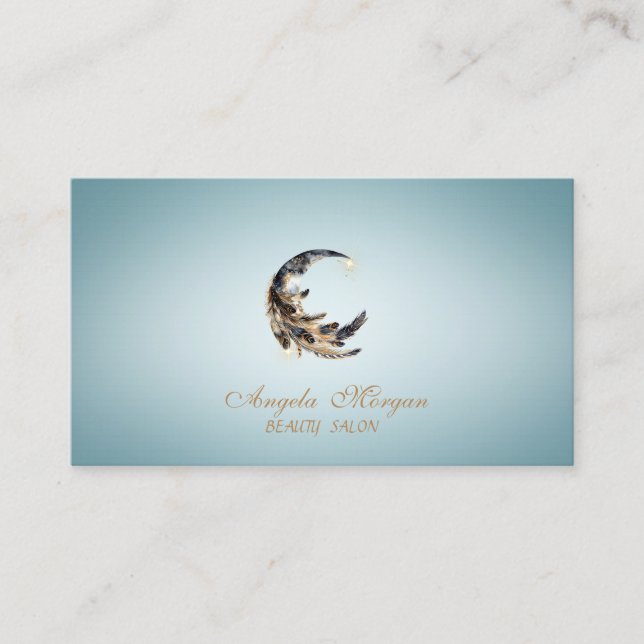 Elegant Moon Feather Blue Visitenkarte (Vorderseite)