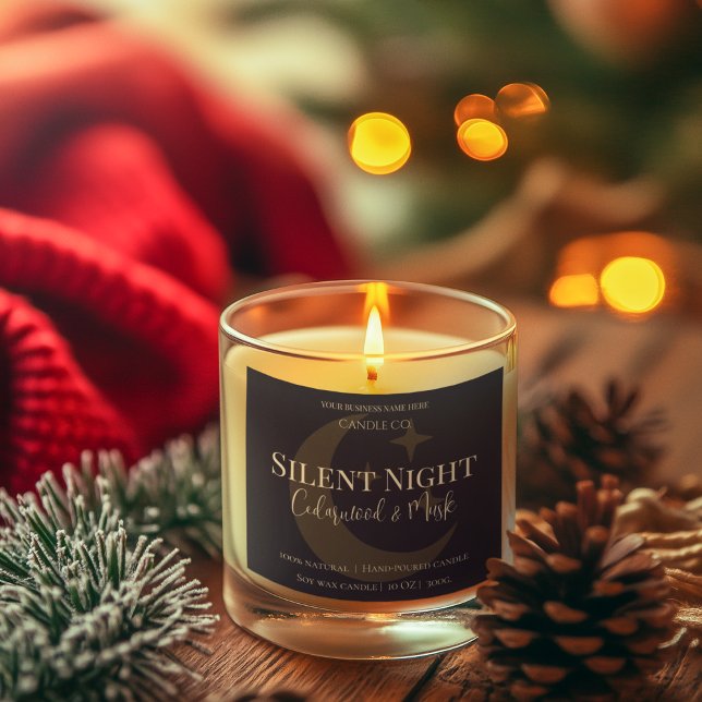 Elegant Moon & Stars Custom Holiday Candle Label Quadratischer Aufkleber (Von Creator hochgeladen)