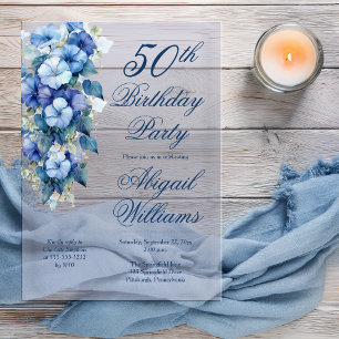Elegant Morning Glories Blue Floral 50. Geburtstag Acryleinladungen