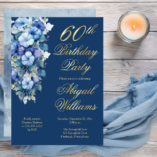 Elegant Morning Glories Blue Floral 60. Geburtstag Folieneinladung
