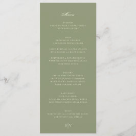 Elegant Moss on Sage Green Monogram Wedding Menükarte