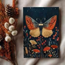 Elegant Moth Autumn Foliage Navy Blue Christmas Postkarte