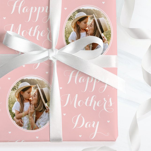 Elegant Mother's Day Custom Photo Pink White Geschenkpapier (Von Creator hochgeladen)