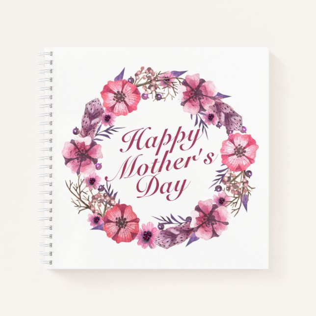 Elegant Mother's Day Floral Wreath Guestbook Notizbuch (Vorderseite)