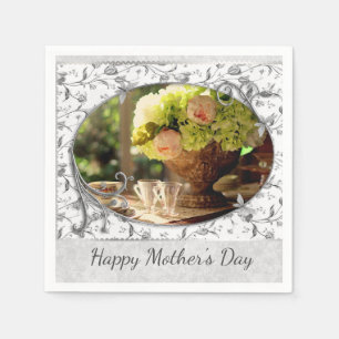 Elegant Mother's Day Gray Floral Paper Napkin Serviette