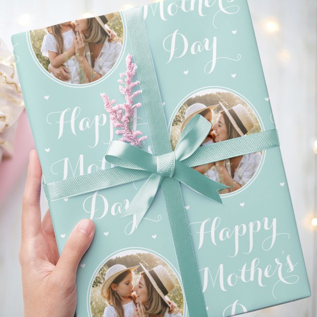 Elegant Mother's Day Personalized Photo Mint Green Geschenkpapier (Von Creator hochgeladen)