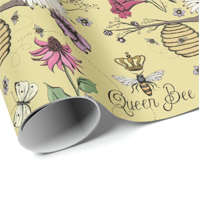 Elegant Mother's Day Queen Bee Yellow Floral Geschenkpapier (Rolleneckpunkt)