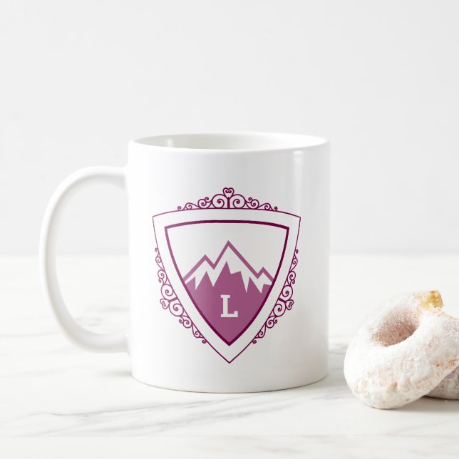 Elegant Mountain Crest Monogram Kaffeetasse (Mit Donut)
