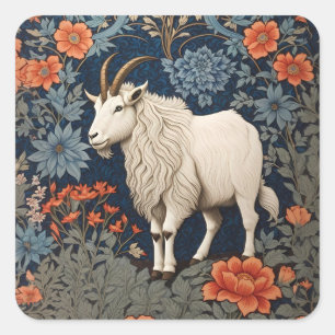 Elegant Mountain Goat William Morris Inspiriert Quadratischer Aufkleber