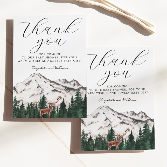 Elegant Mountains Deer Baby Shower Thank You Dankeskarte (Von Creator hochgeladen)