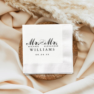 Elegant Mr. and Mr. Black Custom Wedding Monogram Serviette