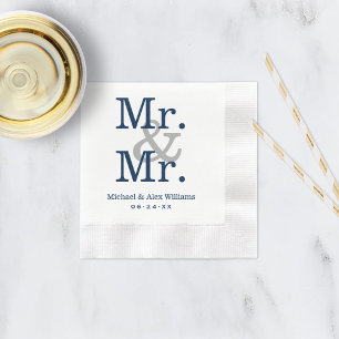 Elegant Mr. and Mr. Navy Gray Wedding Monogram Serviette