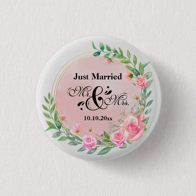Elegant Mr. and Mrs Blush Pink Blume Wedding Button (Vorderseite)