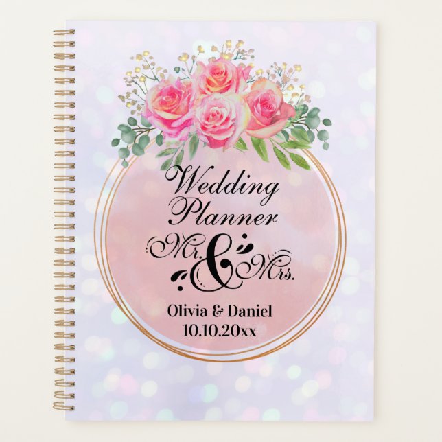 Elegant Mr. and Mrs Blush Pink Blume Wedding Planer (Vorderseite)