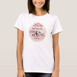 Elegant Mr. and Mrs Blush Pink Blume Wedding T-Shirt