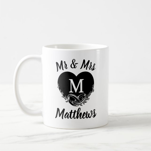 Elegant Mr. Letter M Heart Wedding Vielen Dank Kaffeetasse (Links)