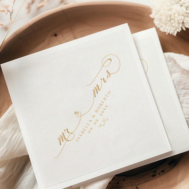 Elegant Mr. & Mrs. Calligraphy Script Wedding Gold Servietten Mit Folie (Von Creator hochgeladen)