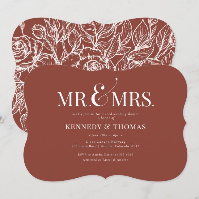 Elegant Mr. & Mrs. Coed Bridal oder Polterabend I Einladung (Vorne/Hinten)