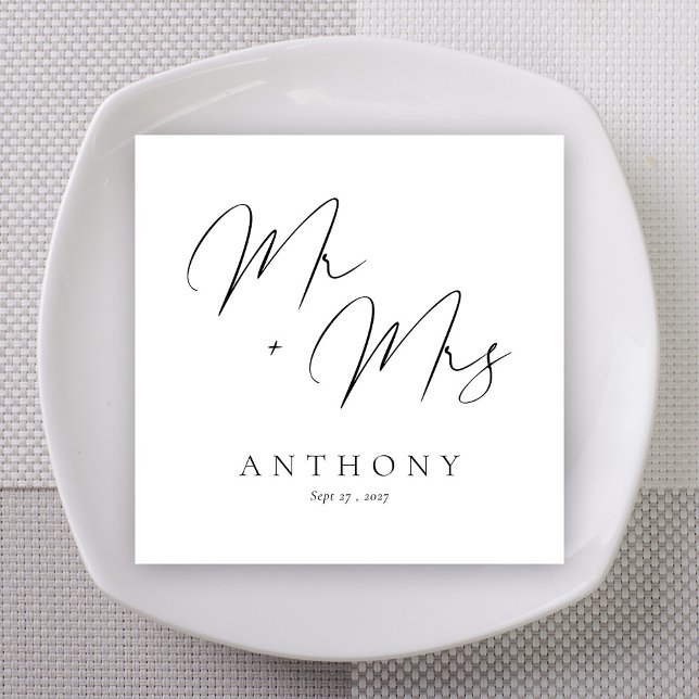 Elegant Mr. & Mrs. Script Individuelle Name Weddin Serviette (Elegant Mr & Mrs Script Custom Name Wedding Napkins)