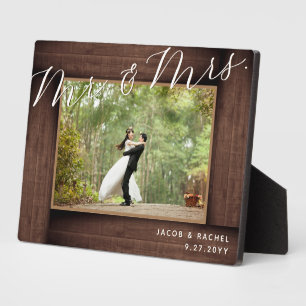Elegant Mr & Mrs. Script Rustic Wedding Foto Fotoplatte