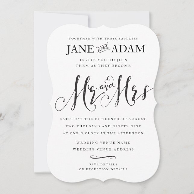 Elegant Mr. & Mrs. Typografy Wedding Einladung (Vorderseite)