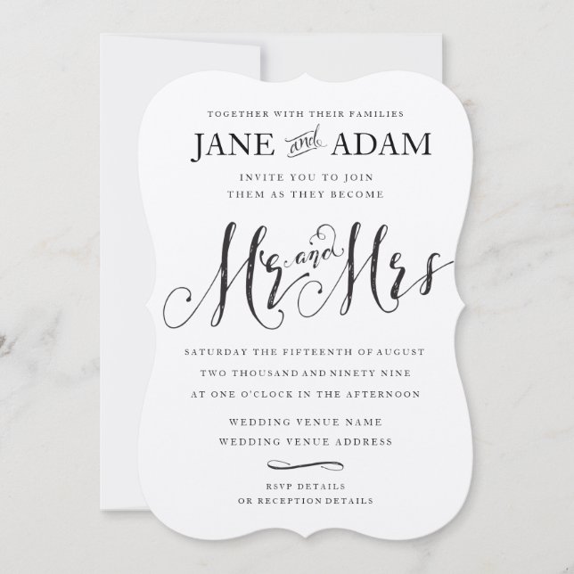Elegant Mr & Mrs Typografy Wedding METALLIC Italie Einladung (Vorderseite)