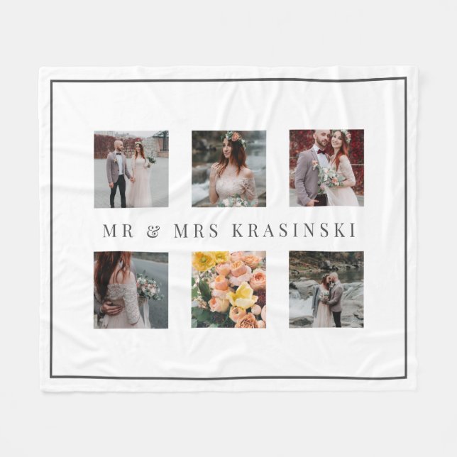 Elegant Mr & Mrs. Wedding 6 Foto Collage Fleecedecke (Vorderseite (Horizontal))