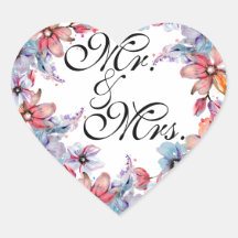Elegant Mr. & Mrs. Wedding Sticker mit Floral Des